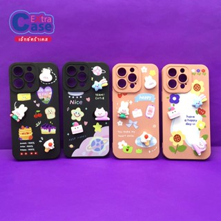 7PLUS 11 13PRO 13PROMAX 14PROMAX  เคสมือถือนิ่ม TPU กันเลนส์กล้องนูนลายการ์ตูน ติดอะไหล่แมวกระต่ายน่ารัก