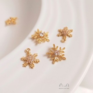 จี้สร้อยคอ สร้อยข้อมือ รูปเกล็ดหิมะ ประดับเพทาย สีทอง 14k แฮนด์เมด diy