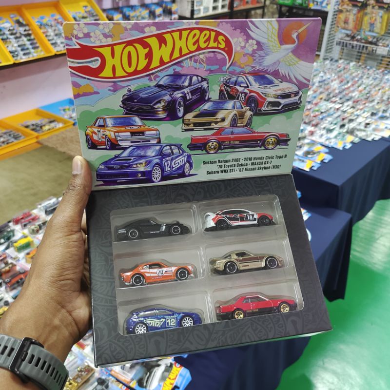 HOT WHEELS JDM BOX SAKURA ART. DATSUN 240Z HONDA CIVIC TYPE R TOYOTA CELICA MAZDA RX7 SUBARU WRX STi