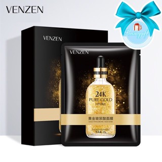 racinggift แผ่นมาส์กหน้า เวนเซนVenzen 24K Pure Gold Hydra Maskมาส์กหน้า​ สำหรับผิวมีริ้วรอย ผิวโทรม​ หมองคล้ำ NO.COS017