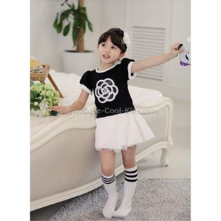 Dress-267 ชุดกระโปรงเด็กหญิง สีดำกระโปรงขาว Size-100 (3-4Y)