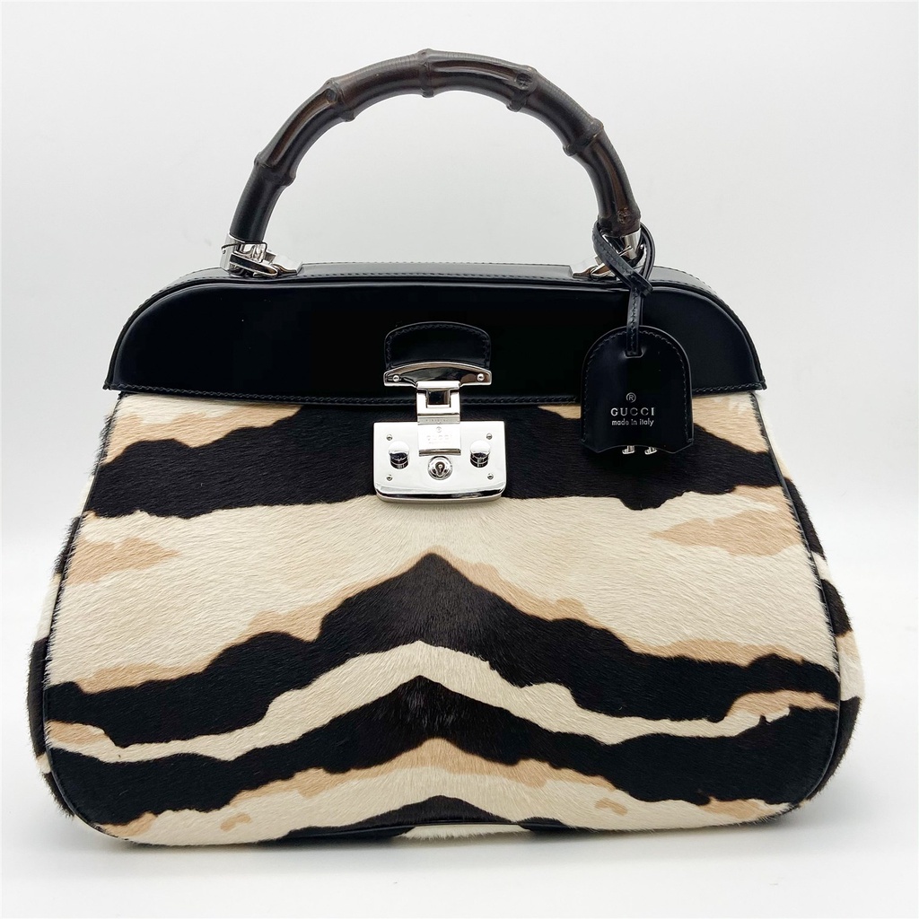 GUCCI Gucci Bamboo Leopard Leather Shoulder Handbag กระเป๋ามือสอง