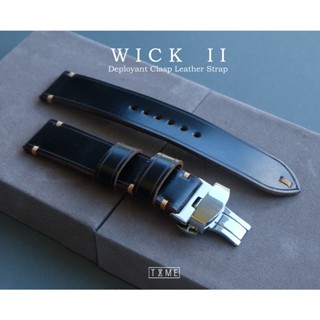 สายนาฬิกา รุ่น WICK II สายนาฬิกาหนังแท้ผิวเรียบกึ่งเงา สีดำอมน้ำตาล มาพร้อมกับ Deployant Clasp มีปุ่มกดปลดล็อค