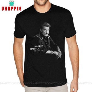 เสื้อยืด ผ้าฝ้าย พิมพ์ลาย Johnny Hallyday France Mucisian Photo สําหรับผู้ชาย