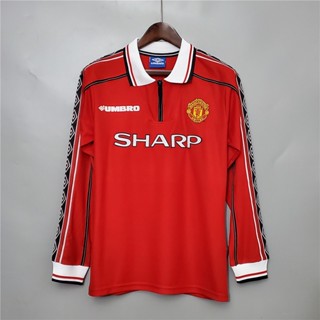 พร้อมส่ง เสื้อกีฬาแขนยาว ลายทีมฟุตบอล Manchester United 1998 1999 สําหรับผู้ชาย