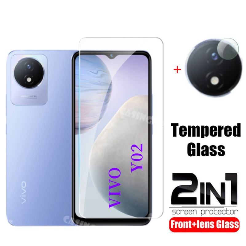 2in1 ฟิล์มกระจกนิรภัยกันรอยหน้าจอ แบบเต็มจอ สําหรับ VIVO Y02 Y03 Y02A Y02T T 4G 2024 VIVOY02 A Y 02 VIVOY03