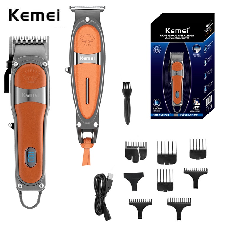 Kemei ปัตตาเลี่ยนตัดผมไฟฟ้า ไร้สาย แบบมืออาชีพ 2 ชิ้น