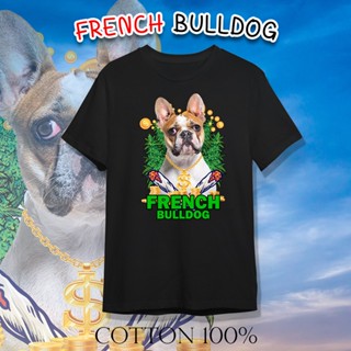 เสื้อยืด FRENCH BULLDOG GET HIGH COTTON แท้ 100% เสื้อยืดแขนสั้นคอกลม