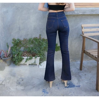 Cc jeans 235 กางเกงยีนส์ผู้หญิง ทรงขาม้าเล็ก เอวสูง สีเข้ม