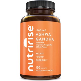 NutriRise Organic Ashwagandha Root with Black Pepper - 1300mg Capsules - 120ct