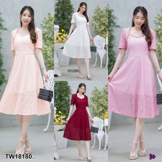 TW18180  Dress เดรสลูกไม้ คอเหลี่ยม แชนสั้น