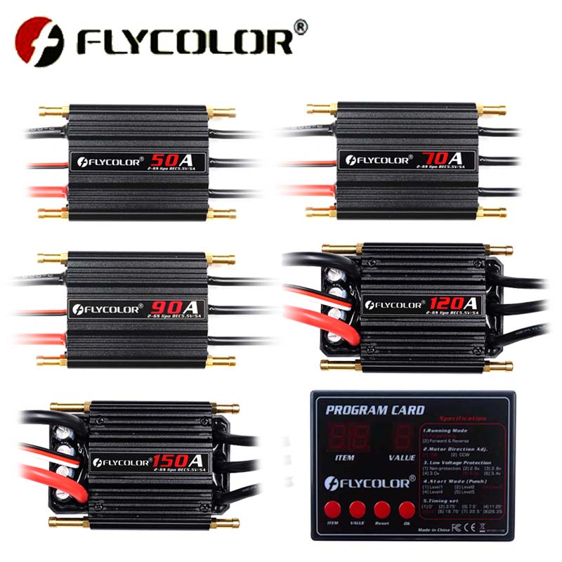 Flycolor 50A 70A 90A 120A 150A Brushless ESC Speed Controller w Progaming การ์ดสนับสนุน 2-6S Lipo BEC 5.5 V/5A สําหรับ RC เรือ