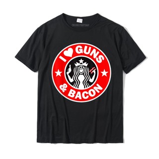 Lyzh เสื้อยืดลําลอง ผ้าฝ้าย แขนสั้น พิมพ์ลาย I Love Guns And Bacon แฟชั่นสําหรับผู้ใหญ่ คริสต์มาส