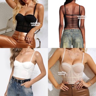 Brandy Date Night Cutout Bustier เสื้อครอปท็อป เกาะอก ผ้าซาติน คอร์เซ็ท บราสั้น โบดิซ ชุดชั้นใน บอดี้สูท เซ็กซี่ สําหรับผู้หญิง