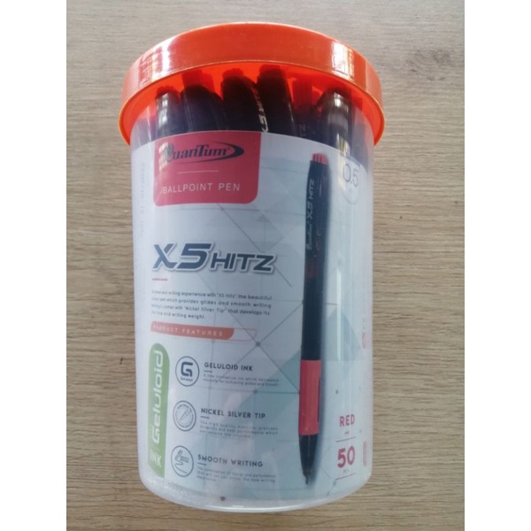 ปากกา​ QuanTum​ X5​ HITZ​ 0.5​ มม.​ หมึก​สีแดง​ 1​ กป.​ มี​ 50​ ด้าม