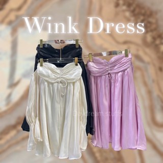 💫พร้อมส่ง💫WINK DRESS • ชุดเดรส ผ้าเงา วาว เดรสเปิดไหล่แขนต่อระบายปลายแขน อกรูดปรับได้ สไตล์แฟรี่ สําหรับผู้หญิง