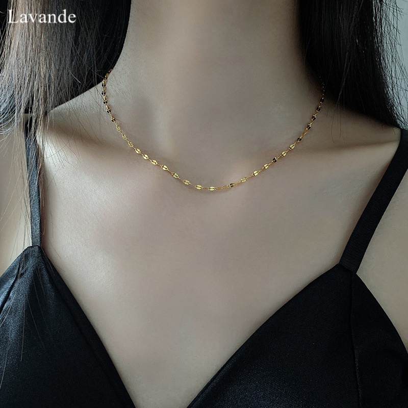 [LAVANDE] สร้อยคอทองคํา 18k โซ่กระดูกไหปลาร้าหญิงโซ่แฟชั่นเรียบง่ายเหล็กไทเทเนียมไม่จางหาย X01L07
