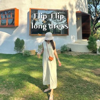 พร้อมส่ง⚡️Flip-Flip long dress เดรสยาวผ้าฝ้ายลินิน ชุดไปคาเฟ่ ชุดไปทะเล มินิมอล