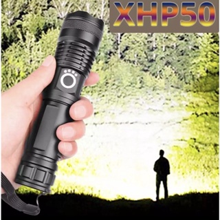 แรงสูง ไฟฉาย xhp502 most powerful flashlight ไฟฉายชาร์จได ไฟฉายเดินป่า ไฟฉายแรงสูง ไฟฉายพกพา 5 Modes usb Zoom