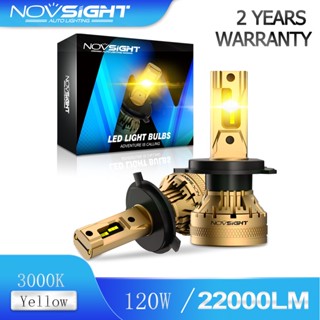 Novsight N37Y คู่ H4 รถ LED ไฟหน้าหลอดไฟ Canbus 22000LM 120W 3000K แสงสีเหลือง Slient พัดลมไฟต่ำสูงรถ