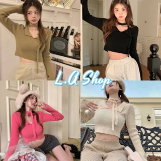 L.A Shop พร้อมส่ง เสื้อไหมพรมแขนยาวคอปก ดีเทลแถมสายผูกคอ เซ็กซี่เบาๆ "5K39"