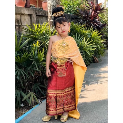 ชุดไทยเด็กสไบหน้านาง 🌺ชุดไทยสไบผ้าถุงหน้านางสำหรับงานบุญ งานแต่ง (ไม่รวมประดับ)