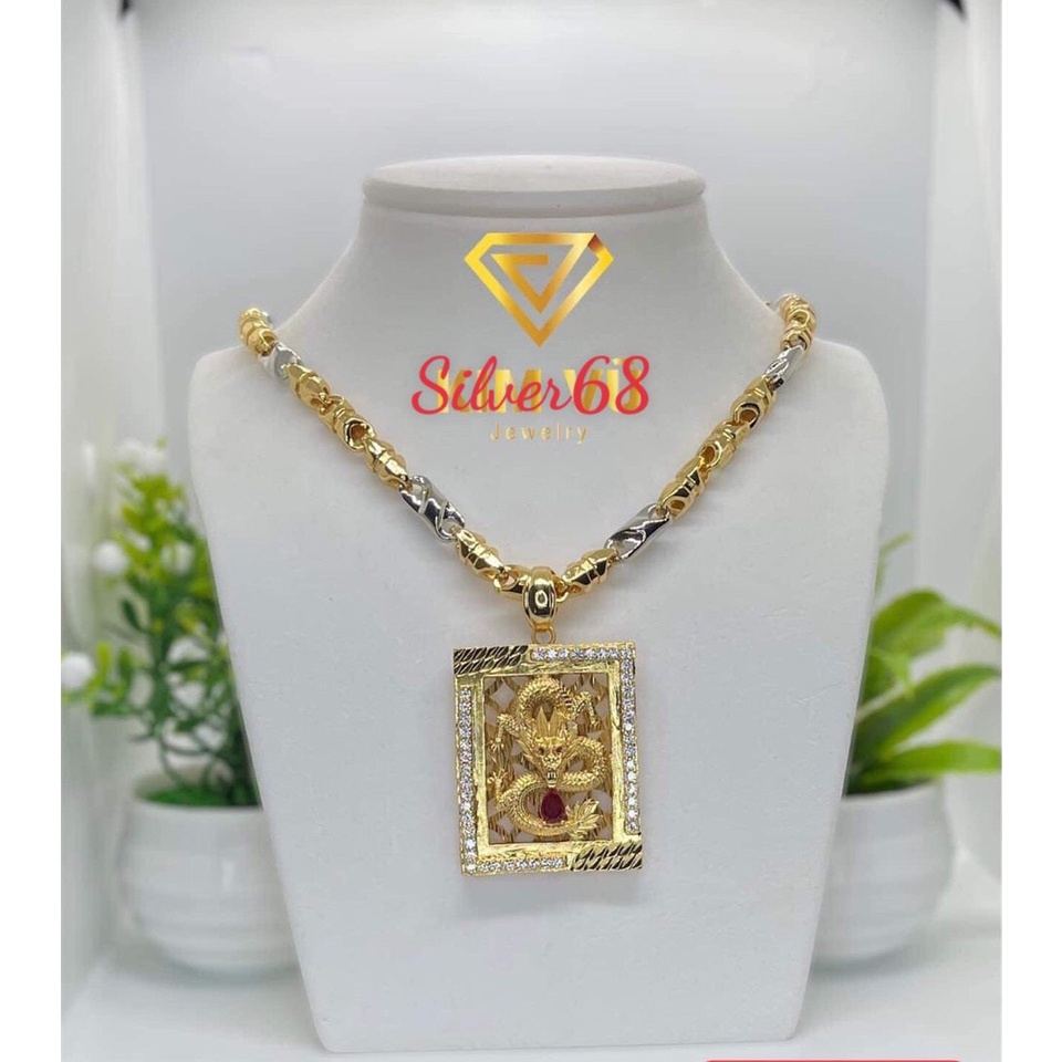 สร้อยคอผู้ชายชุบทองจี้หินเมเปิ้ลคลาสซี68DTS1082+MTS0358