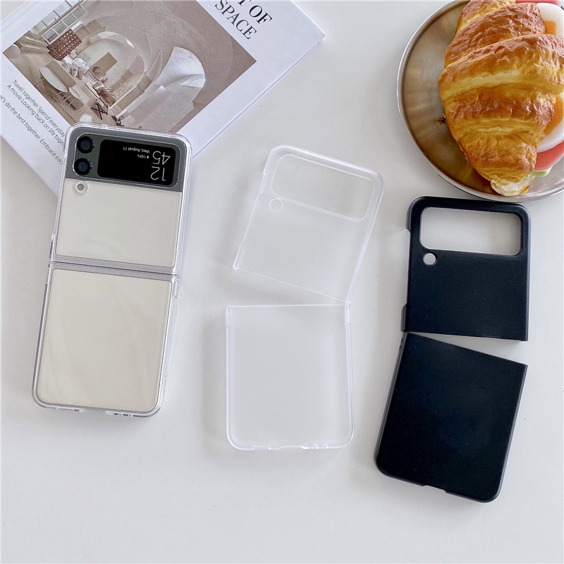 เคสแข็ง PC ใส เนื้อแมตต์ บางพิเศษ Samsung Galaxy Z Flip 3 Fundas Capa กันกระแทก คริสตัล สีดํา เคสด้า