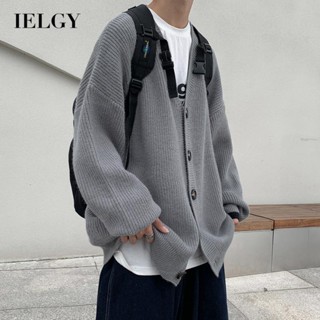 IELGY เสื้อแจ็กเก็ตคาร์ดิแกนลําลอง คอวี ผ้าถัก ทรงหลวม เข้ากับทุกการแต่งกาย สําหรับผู้ชาย