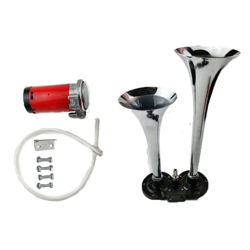 พร้อมส่ง แตรลมไฟฟ้า Speed Studio รถยนต์ ปากคู่ 2ปาก เลือกได้ 12V และ 24 โวลล์ (silver)