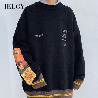 Ielgy เสื้อกันหนาว คอกลม ผ้าถัก แบบหนา ทรงหลวม ขนาดใหญ่ สไตล์ญี่ปุ่นย้อนยุค สําหรับผู้ชาย