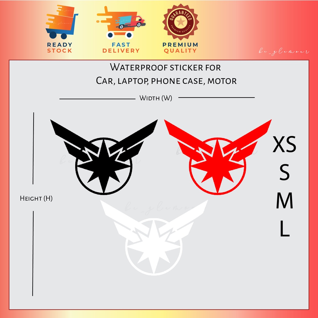 Captain Marvel โลโก้สติกเกอร์สะท้อนแสง stiker MCU pantula kaya kereta กันน้ํามอเตอร์รถยนต์แล็ปท็อปไวนิล Decal