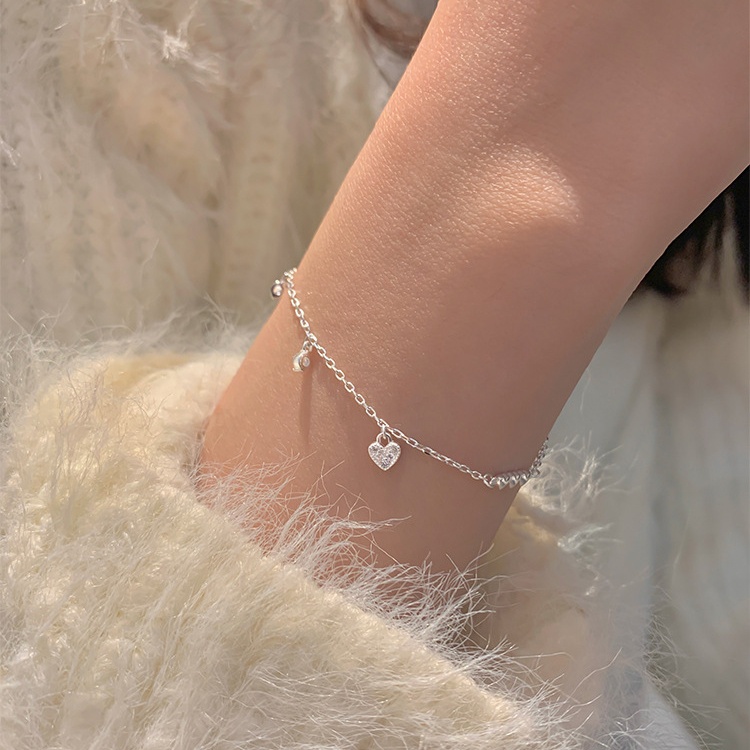Love2Self S007 Zirconia สร้อยข้อมือหัวใจหญิง Minimalist Silver สร้อยข้อมือบางสําหรับผู้หญิง
