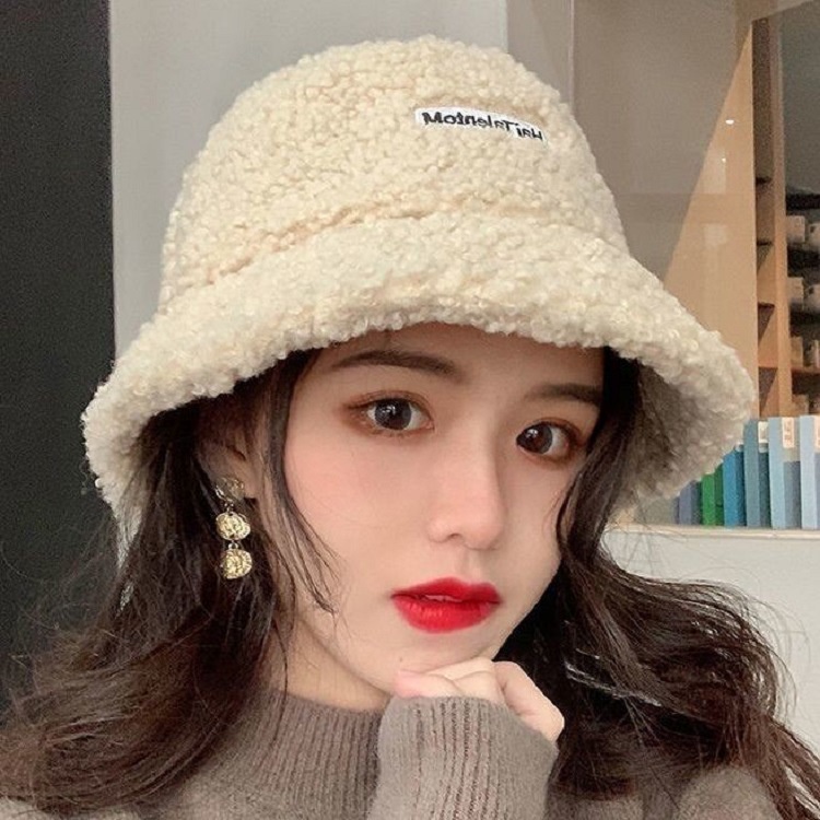 หมวกบักเก็ต หมวกไหมพรม หมวกกันหนาว  ให้ความอบอุ่น แฟชั่นวินเทจ สไตล์เกาหลี สําหรับผู้หญิง