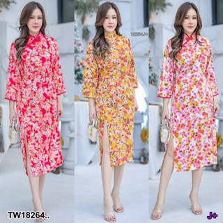 TT18264 เดรส #สาวอวบ กี่เพ้าคอจีนแขน 3 ส่วน Dress #chubby girl. Chinese neck. Sleeves 3 parts..