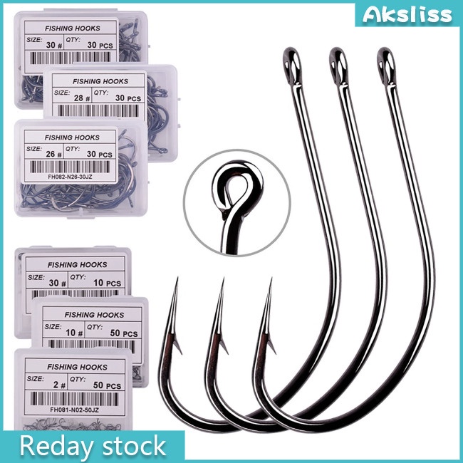 Aks 10 ชิ้น / 50 ชิ้น ตะขอตกปลา คาร์บอนสูง สเตนเลส หนาม ตะขอตกปลา พร้อมแหวน อุปกรณ์ตกปลา