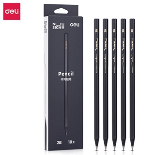 Deli ดินสอ ดินสอไม้ ดินสอเขียนแบบ ดินสอแรเงาไส้ดินสอ HB 2B สีดำ สีพาลเทล 12 แท่ง เครื่องเขียน อุปกรณ์การเรียน Pencil