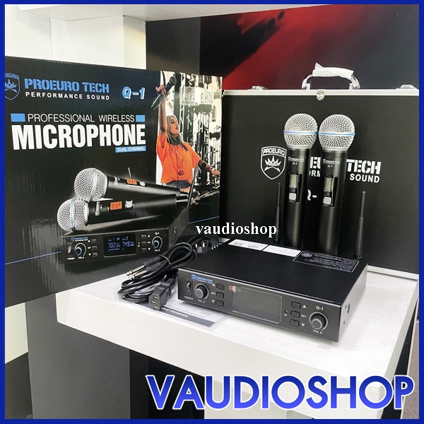 PROEUROTECH Q-1 ถือคู่ UHF ไมค์ลอยถือคู่ ปรับความถี่ได้ Wireless Microphone พร้อมกระเป๋าไมค์ โปรยูโรเทค Q1
