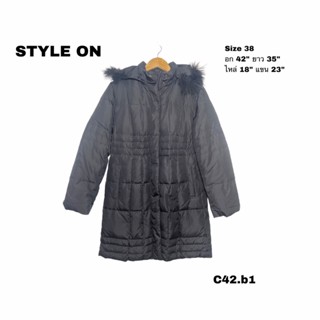 STYLE ON DOWN Jacket 38 เสื้อขนเป็ดแน่นๆ สีดำ อก 42 ยาว 35 ขนเฟอร์แรคคูน C42.b1