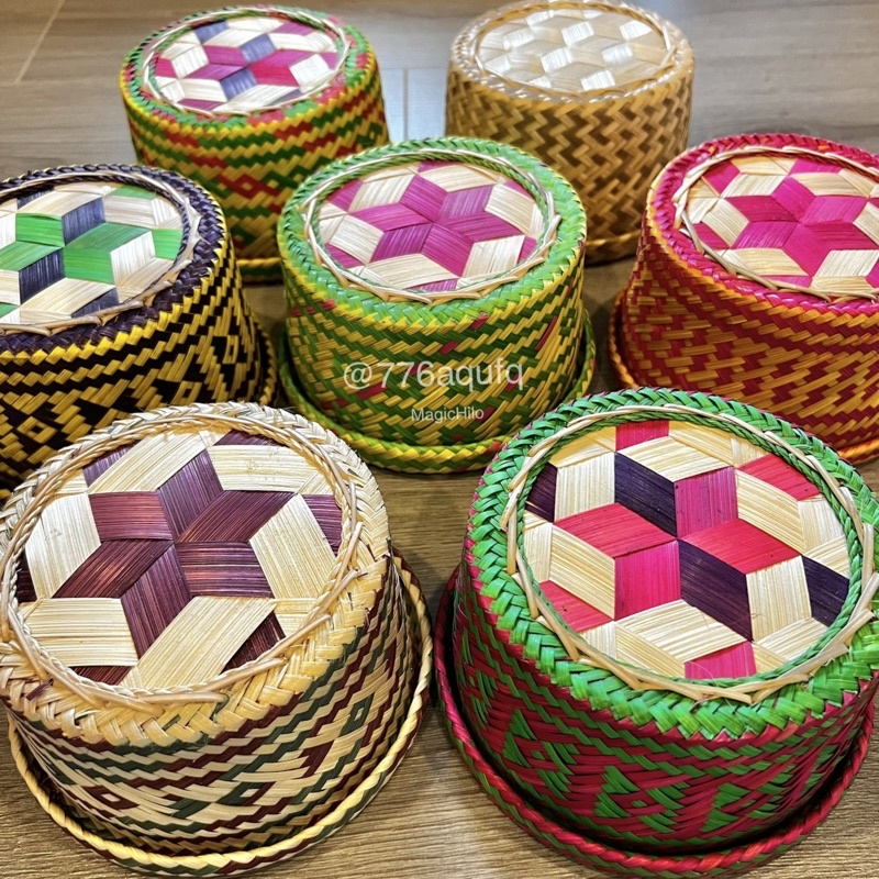 ฝาสี ฝากระติบไม้ไผ่ (คละสี) ฝาครอบจาน