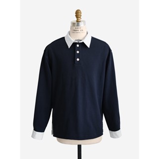 [JBB*] NAVY BLUE OVERSIZED RUGBY SHIRT เจบีบี เสื้อโปโล เสื้อรักบี้เชิ้ต เสื้อลำลองผู้ชาย เสื้อแขนยาว เสื้อแขนยาวผู้ชาย