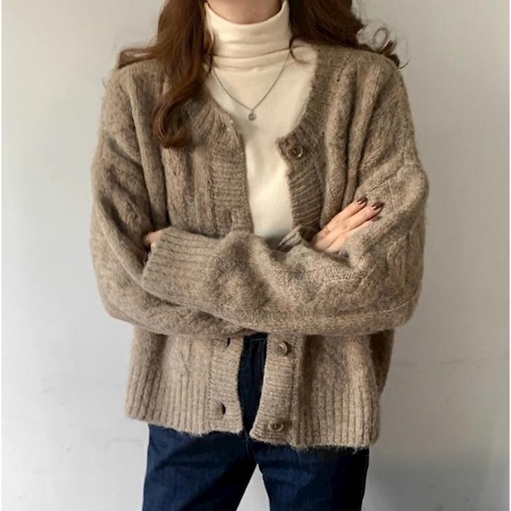 ส่งไวจากไทย พร้อมส่ง ผู้หญิงฤดูใบไม้ร่วงฤดูหนาวเกาหลี Sen Cropped เสื้อกันหนาวหลวมถักเสื้อสเวตเตอร์ถักอเนกประสงค์ Casual Fried Street Tops
