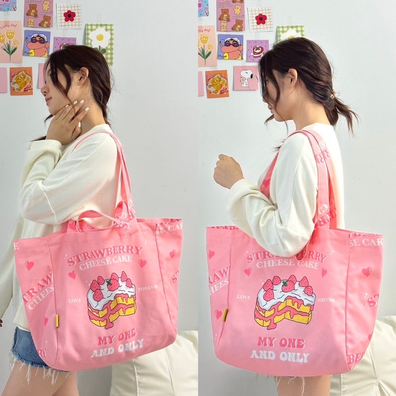 พร้อมส่งทรงคัพเค้ก กระเป๋าผ้าแคนวาสมีซิป