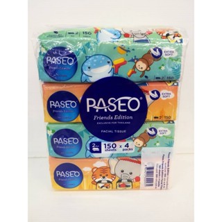 (แพ็ค 4 ห่อ) PASEO FRIENDS EDITION กระดาษเช็ดหน้า หนา 2 ชั้น (จำนวนสุทธิ 150 แผ่น X4 ห่อ)