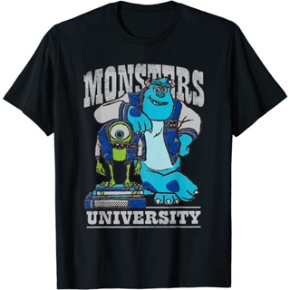 Pixar Animation Monster Power Company Monsters, Inc Pattern Printed Mens Pure Cotton Round Neck Short Sleeve T-Shirtเสื