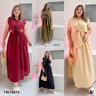 J16874 เดรสยาว #Bigsize เชิ้ตแขนกุดผูกโบว์ Long dress #Bigsize, sleeveless shirt, bow tie