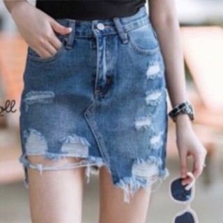 กางเกงกระโปรงเอวสูง(ผ้าไม่ยืด)สกิดขาดๆเนื้อนุ่มใส่สบาย