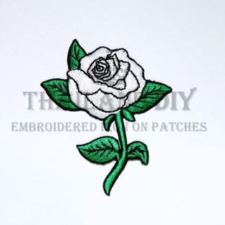 [ ตัวรีดติดเสื้อ ลาย ดอกกุหลาบขาว ดอกไม้ ] White Rose Patch DIY งานปักตกแต่ง ตัวรีด ติดเสื้อ กระเป๋า ยีนส์ อาร์ม น่ารัก