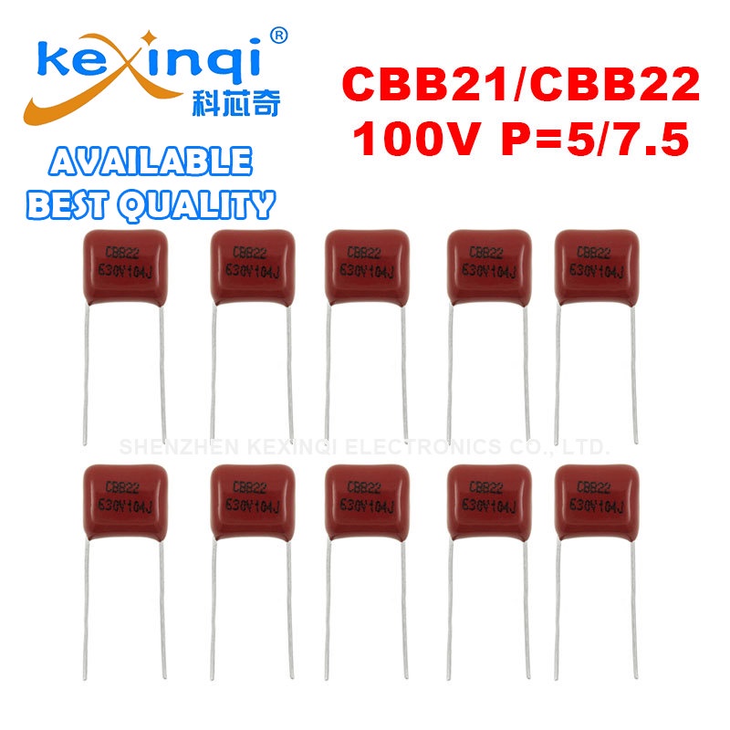 10pcs 100V CBB21/CBB22 ตัวเก็บประจุฟิล์มโพรพิลีน Pin = 5 มม./7.5 มม.105J 222J 224J 104J 333J 471J 47