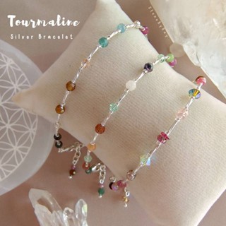 สร้อยข้อมือเงินหินทัวมาลีนเจียรเหลี่ยม Tourmaline